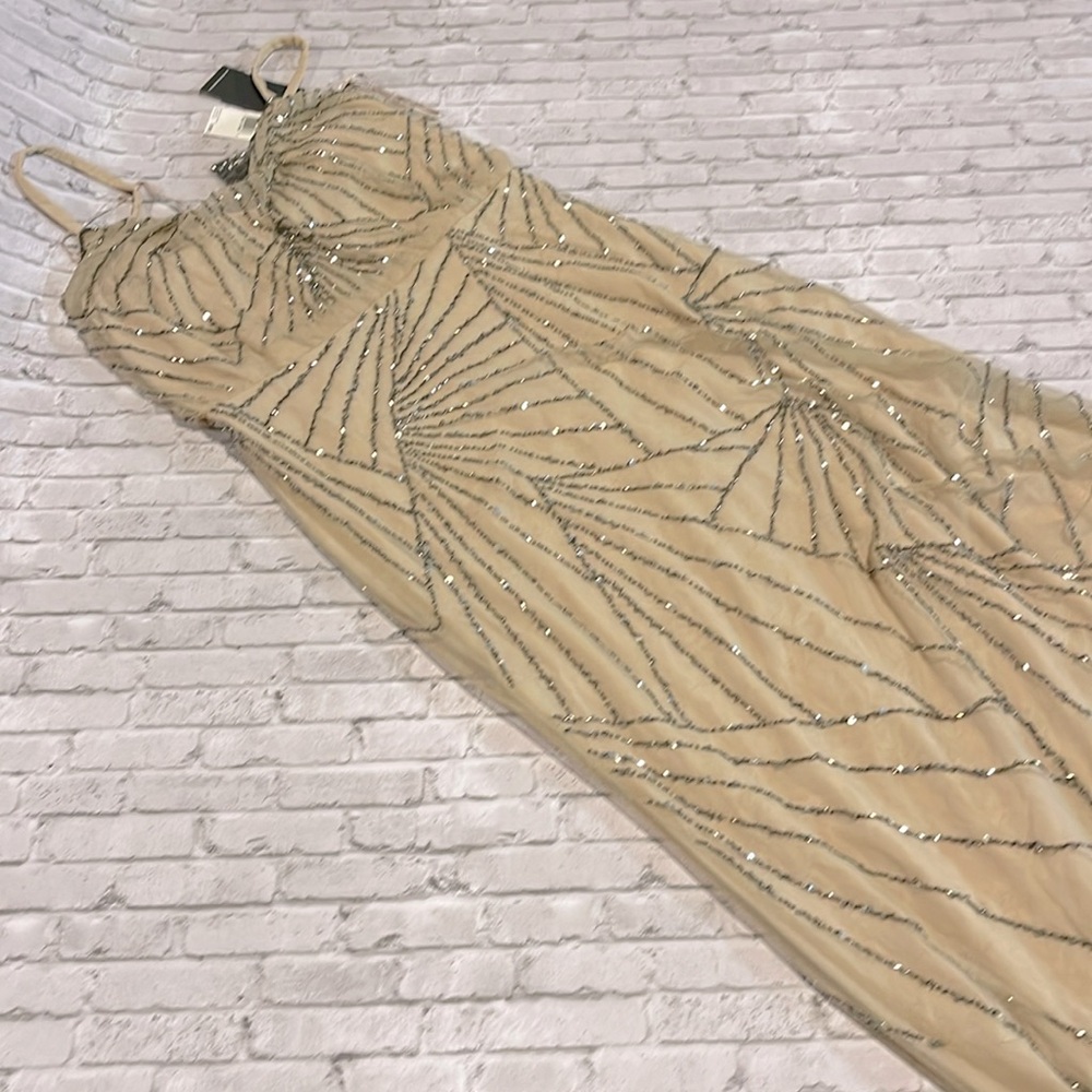 Adrianna Papell Beaded Tank Blouson Gown NUDE size 10 NEW WITH TAGS